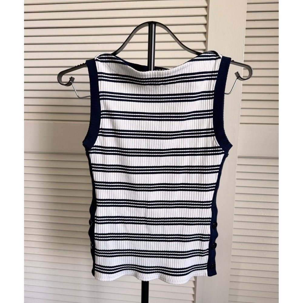 J.Crew Navy White Striped Ribbed Knit Tank Top‎ Side Button XS